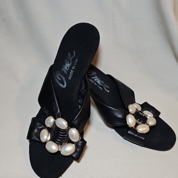 Onex Shoes - Onex Black Mules with Pearl Embellishments Size 6